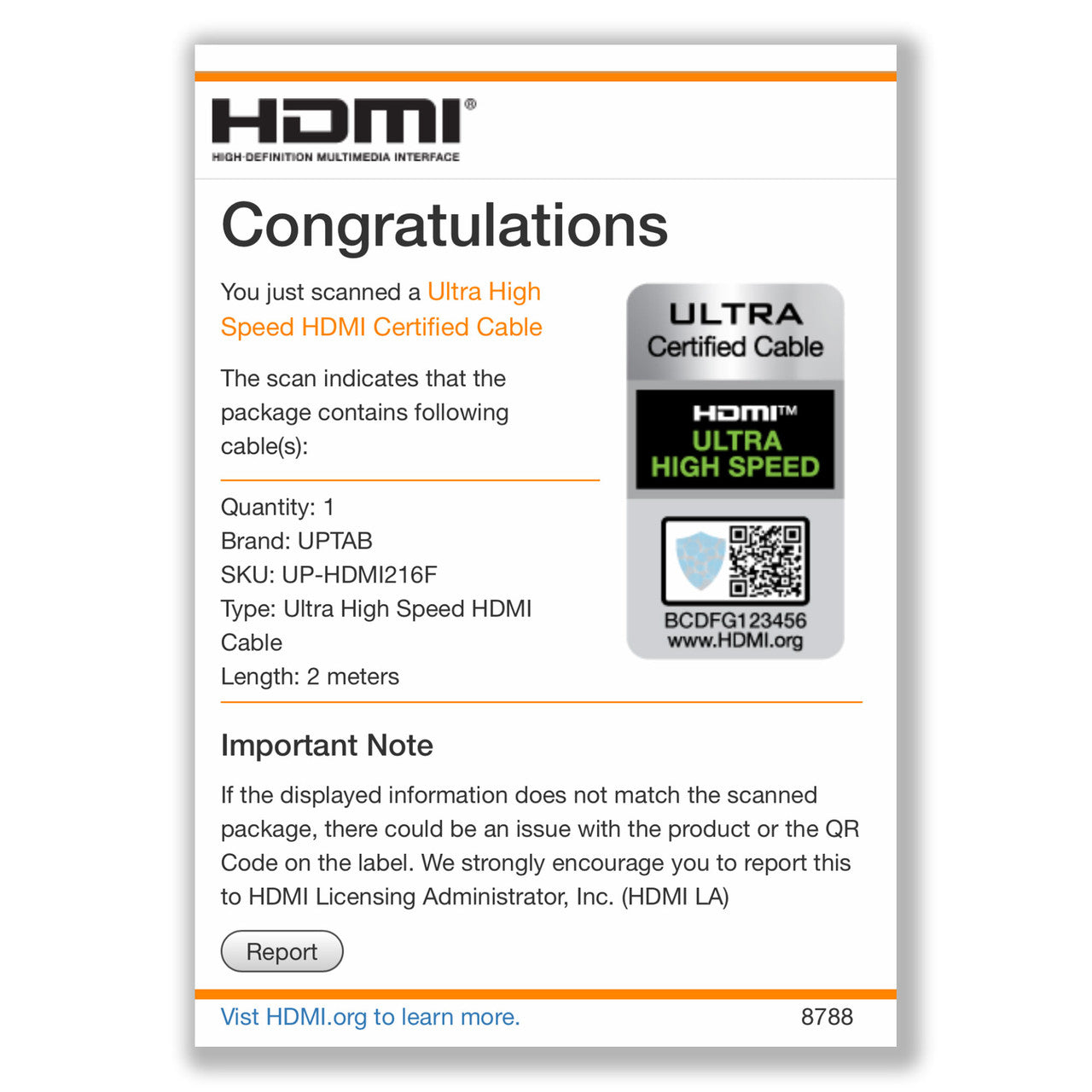 Certified Ultra High Speed HDMI Cable